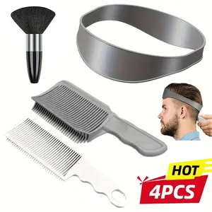 Professional Barber Tool Set for All Hair Types, Graduated Comb, Curved Flat Top Comb, Men's Oil Comb, Heat Resistant Comb with Fiber Brush, Hair Tools For Styling
