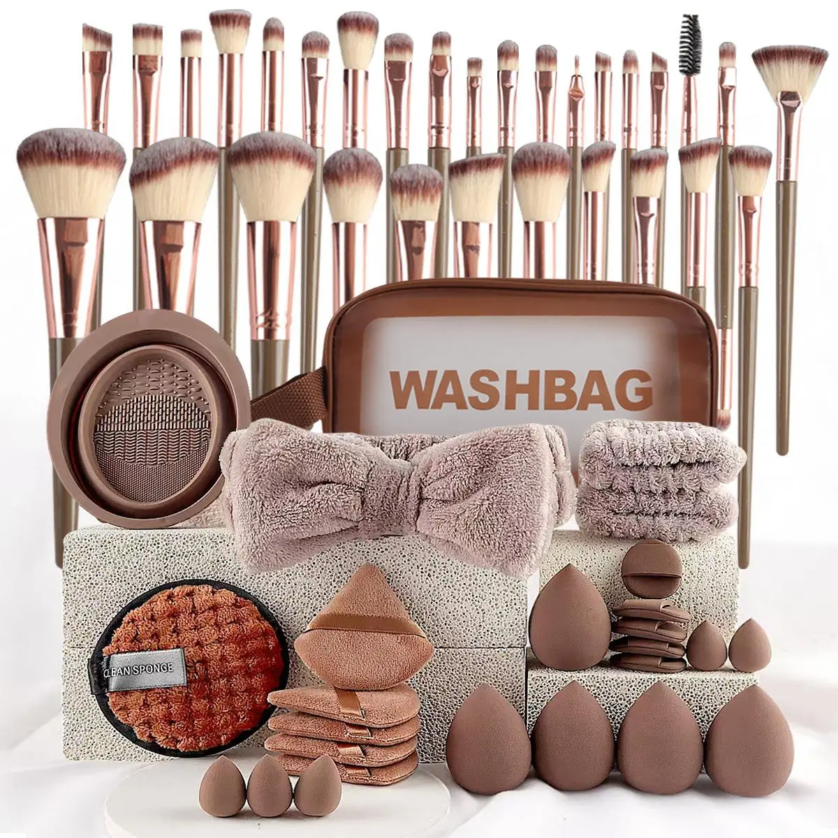 Face Makeup Tool Set, Portable Travel Facial Makeup Blending Brush & Cleansing Tool Kit for Daily Use, Professional Makeup Tools for Women