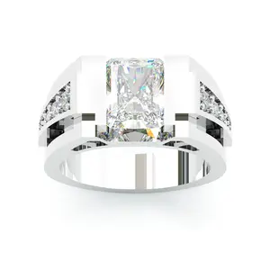Aossio Modern 4ct White Emerald Cut CZ Men's Ring