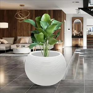 Large rock-like spherical plant plastic flower pot, Round Planter, round design with drainage holes, tree grain combination design, suitable for simulated plants, flowers and green plants, flower placement and planting, indoor and outdoor use