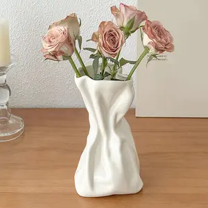 Modern Irregular Geometric Vase, Bohemian Style Art Decor, Elegant Fresh Cut Flower Container for Home and Office, Rectangular Design