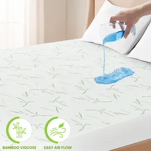 Lux Decor Bamboo Waterproof Mattress Protector – Cooling Quilted Soft Breathable Skin-Friendly Noiseless Mattress Cover, Elastic Fitted with 16” Deep Pocket, Durable & Easy-Care Bedding Protection