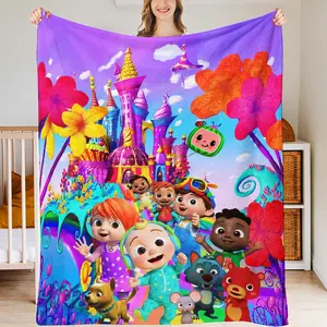 3D Cocomelon Blanket Anime Super Soft Napping Funny Blanket Flannel Throw Blanket for Sofa All Season Comfort Bedding
