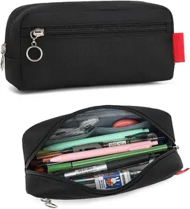 Big Capacity Pencil Pen Case Office Large Storage Simple Stationery Bag Pouch Holder Box Organizer for Adults - Black