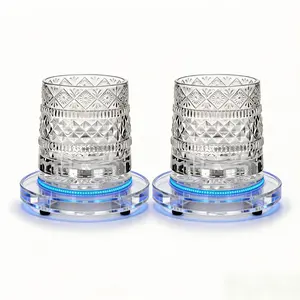 Seven-Colored Lights Spinning Whiskey Glasses Cup Set, 10 oz Lead-Free Spinning Fashioned Crystal Tumbler, Home Bar Whiskey Gifts, Luxury 360°Spinning Crystal Glass-Star-CutStress Whiskey & Wine Glass - Fathers Day Gift!