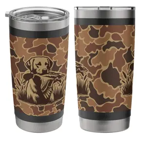 Vintage Waterfowl Hunting Camo Duck Tumbler, 12oz 20oz 30oz Stainless Steel Cup with Lid, Camouflage Travel Mug, Outdoor Gift for Hunters