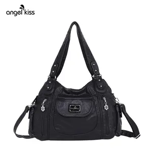 Angel Kiss Purses for Women, Large Shoulder Bag Hobo Tote Purse Mutipocket Faux Leather Satchel Hobo Purse