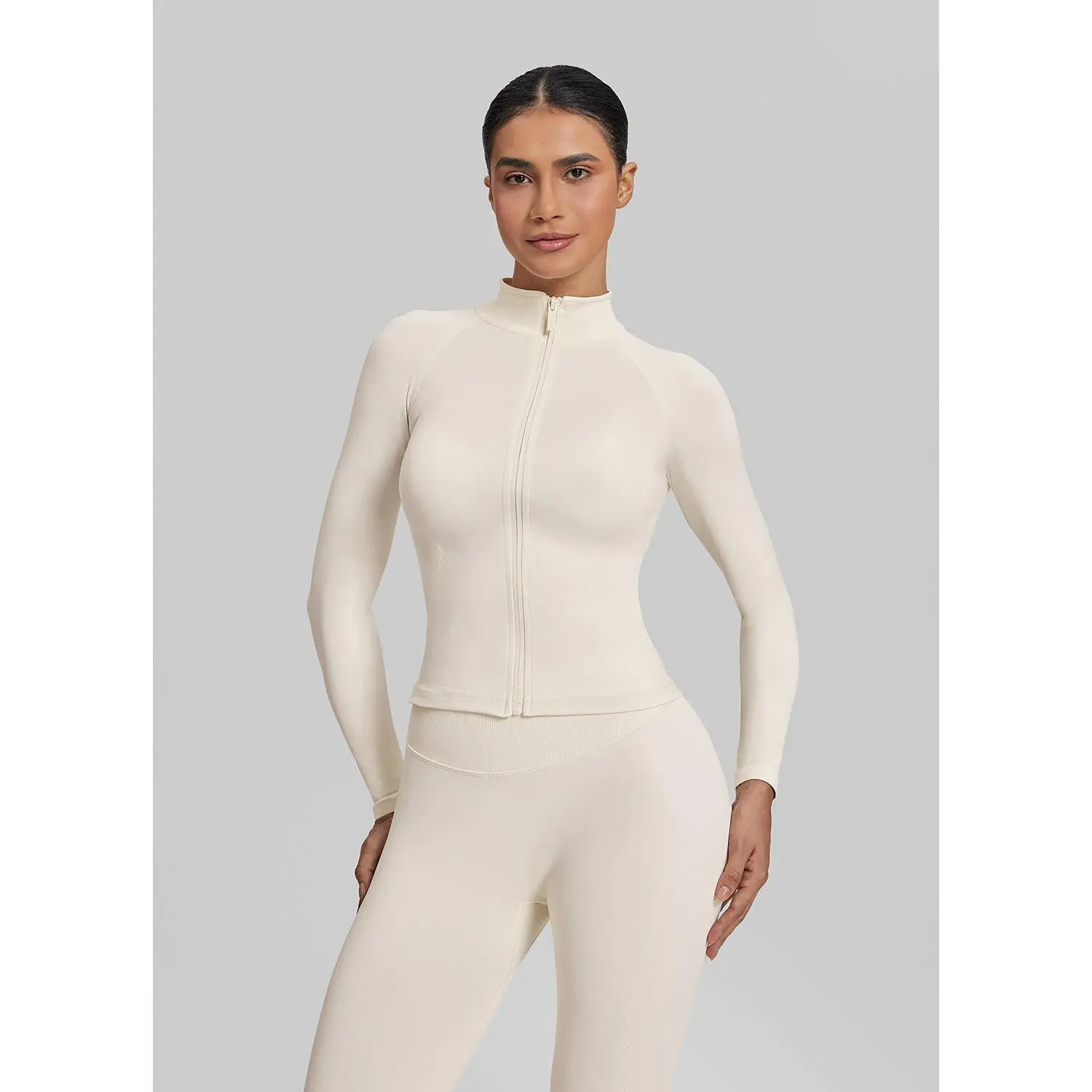 Ultrasculpt Longline Full Zipper Seamless Breathable Warm Jacket | Gym Girl Collection | Womenswear, Casual Athletic Outerwear Activewear Blazer
