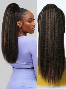 Women's 20 Inch Ponytail Extension, Drawstring Design, Kinky Straight Synthetic Hair, Perfect for Daily, Party & Festival Use, Synthetic Extensions, Synthetic Hair Piece