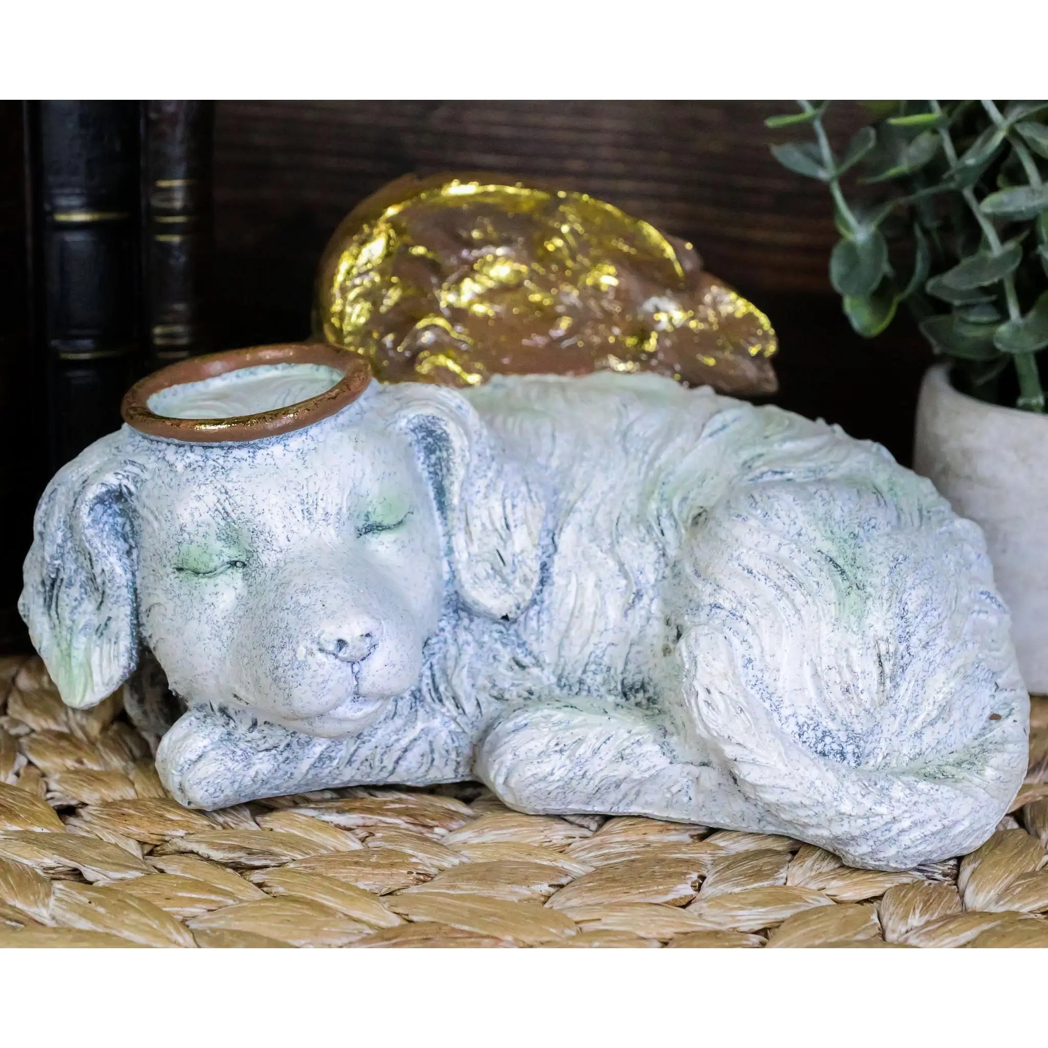 Ebros Hand-Painted Heavenly Halo Angel Dog Urn Statue with Angel Wings, 8" Long Pet Memorial Figurine, Pet Loss Gift for Dog Lovers (Home Decor Statue)