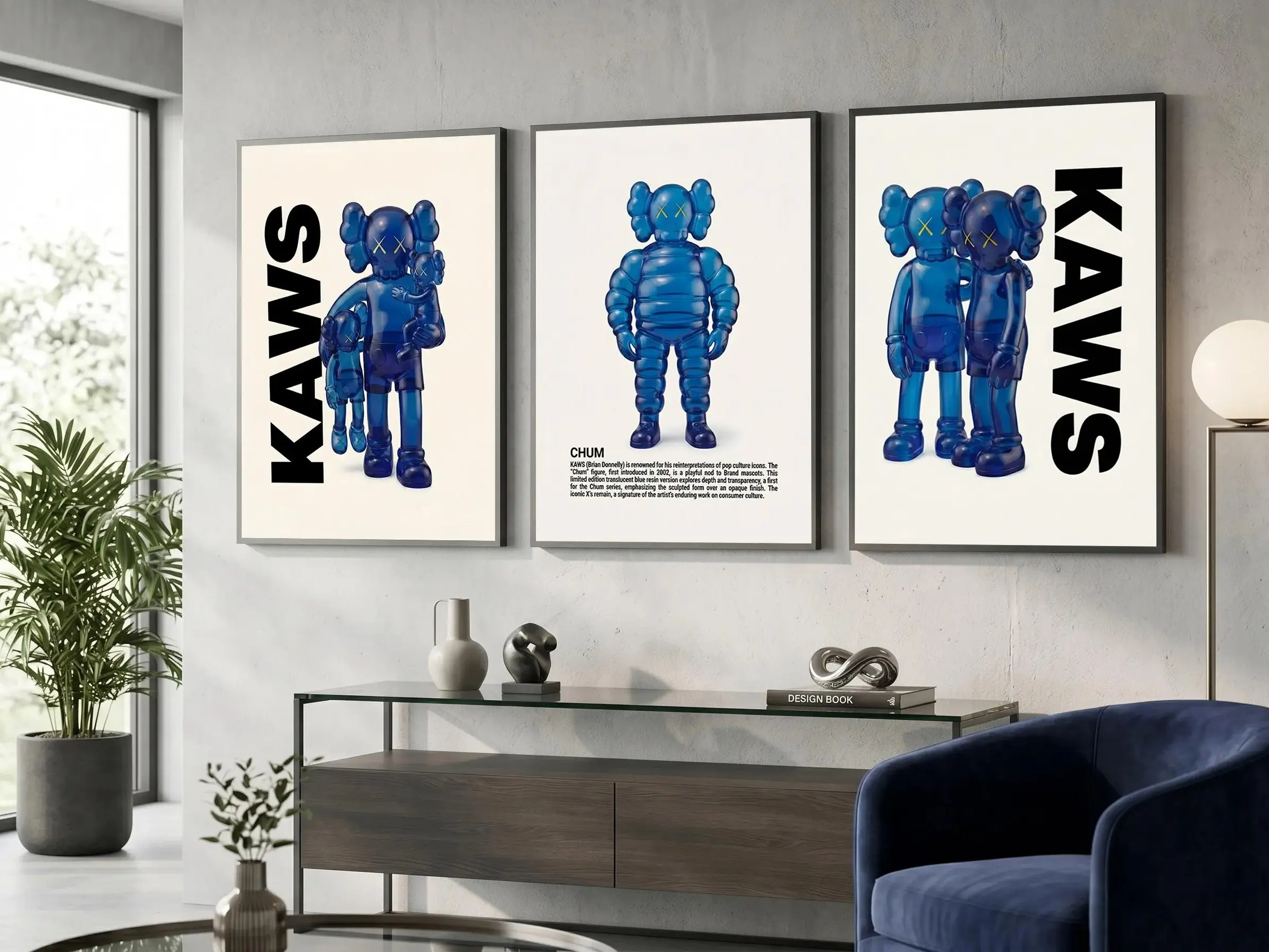 KAWS Figure Poster Set of 3, Digital Download Streetwear Art Prints, Hypebeast Home Decor Wall Art