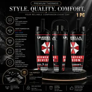 1pc 30.5oz Resident Evil Umbrella Corporation Stainless Steel Tumbler with Handle & Dual Drink Lid, SUS304 Insulated Water Bottle, Leakproof Travel Mug for Gamers, Keeps Cold/Hot, Odorless, Perfect Horror Fan Gift