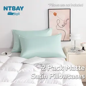 NTBAY Zippered Satin Pillow Cases for Hair and Skin, Luxury Standard Hidden Zipper Pillowcases Set of 2