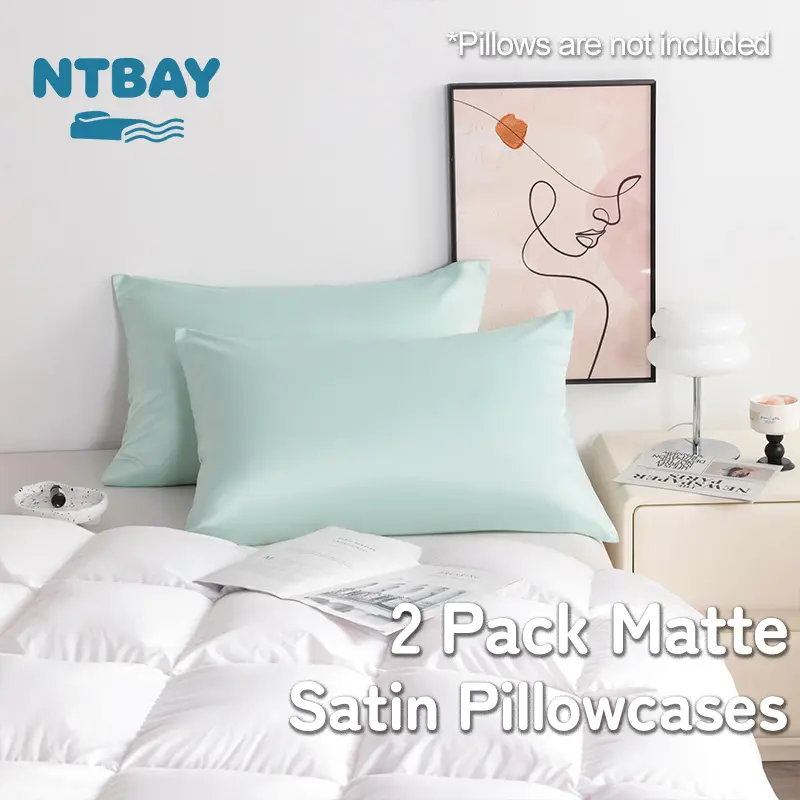 NTBAY Matte Satin Pillowcases, Set of 2 Smooth Surface for Hair and Skin, Ultra-soft Microfiber, Hidden Zipper Closure, Keep Hair Supple, Luxury Hotel Quality, Standard/Queen/King, Luxury & Elegant, OEKO-TEX STANDARD 100 Certified
