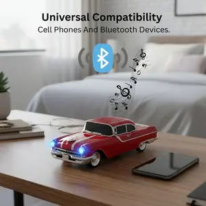 Vintage 1958 Chevy-Inspired Portable Car Speaker with LED Ambient Lights, Rechargeable Audio System, Retro Design – Wireless Music Playback and FM Radio for Universal Cell Phone and Mobile Device Compatibility