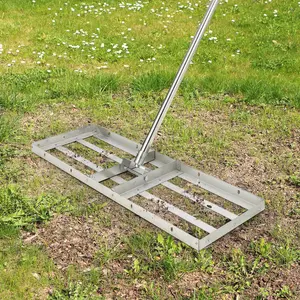 Garvee Upgraded Lawn Leveling Rake 30"×10", 180° Flexible Rotation & 72'' Long Handle, Stainless Steel Heavy-Duty Topdressing Lawn Leveling Tool for Backyard Garden Farm Golf Course Pasture