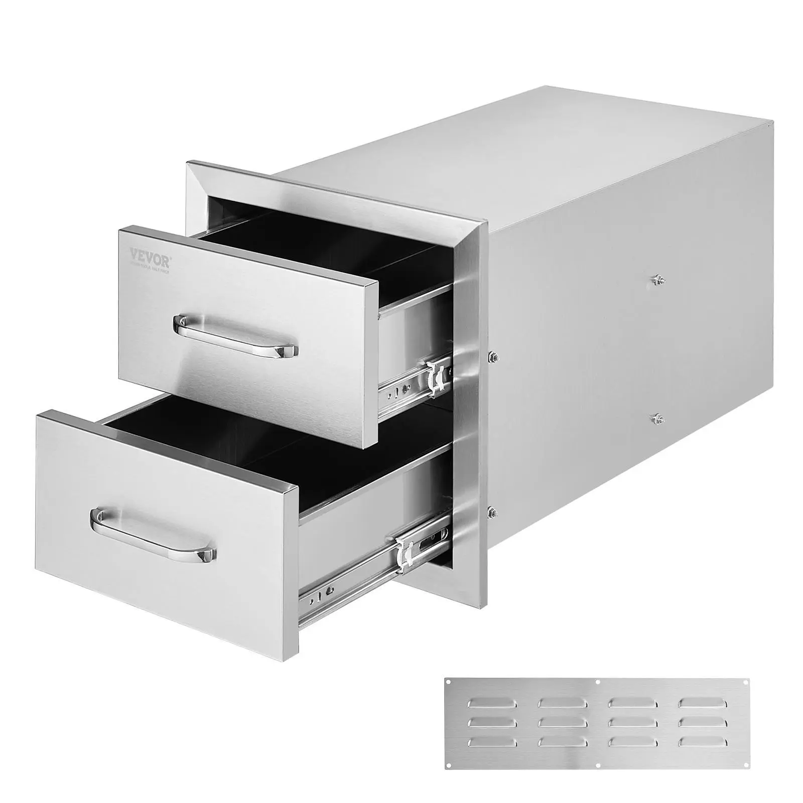 【summerfinds】VEVOR Outdoor Kitchen Drawers 14W x 14.3H x 23D Inch, Flush Mount Double BBQ Drawers Stainless Steel with Handle, BBQ Island Drawers for Outdoor Kitchens or Grill Station