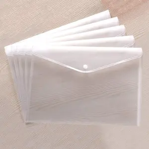 Transparent Waterproof Plastic Document Envelopes with Snap Button Closure for A4 Letter Paper Size 5 Pcs