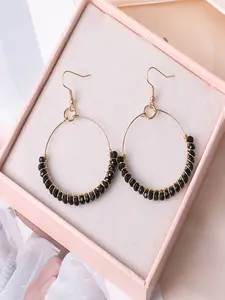 Handmade Copper Wire Wrapped Crystal Glass Earrings Set, Vintage Geometric Round Hollow Design, Casual Style for All Seasons