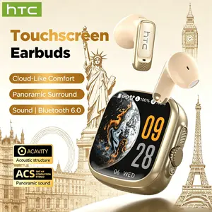 HTC NE72 Wireless Earbuds with Smart Screen, Bluetooth Earphones and Speaker Combo, Language Translator Earbuds, Smart Touch Control Music & TikTok Remote Shutter, Waterproof Wireless Headphones(White)