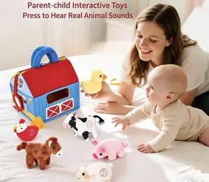 Farm Animal Soft Cloth House Toy - Infant Sensory Sound Toys with Real Animal Sounds, 6+ Months Baby Tactile Learning Cognitive Play Set, Toddler Fine Motor Skills Developmental Gift