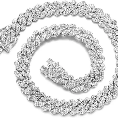 Cuban Link Chain Mens Iced Out Miami Cuban Necklace  Bling Diamond Hip Hop Jewelry for Women