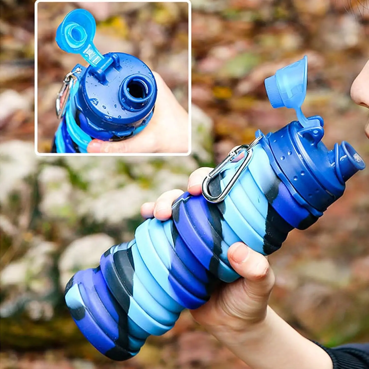 Foldable Water Bottle, BPA-Free, Leakproof BPA Free, Practical Hiking & Travel Hydration Bottle, Portable Sports Water Bottle, Reusable, 16oz Silicone Waterproof Camping Bottle, Collapsible Water Bottles For Traveling, Portable Drinking Bottle