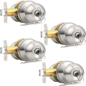 (4 Pack Keyed Alike Entry Door Knobs Combo Pack, Entrance Lockset in Brushed Nickel, Interior Exterior Ball Door Knobs with Lock and