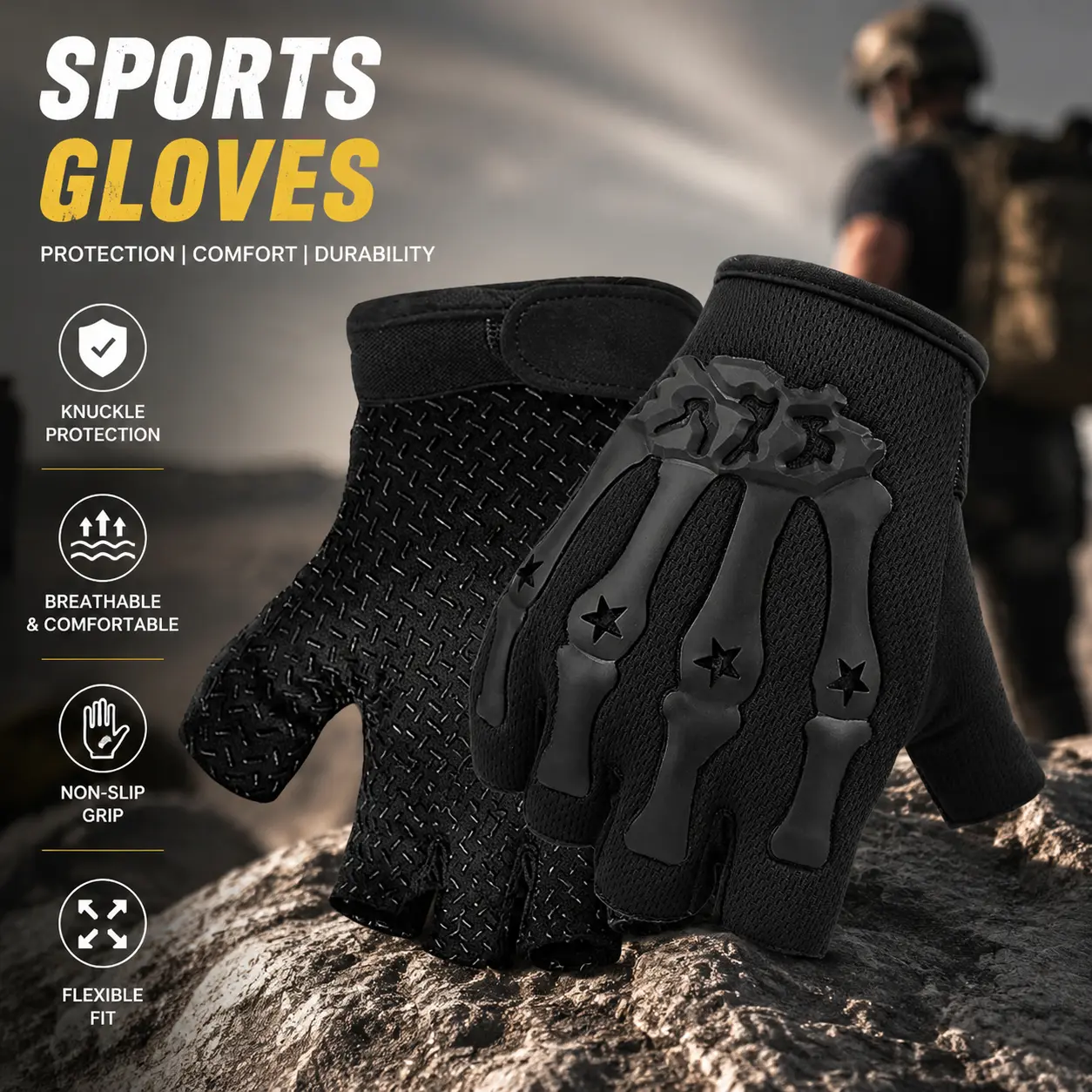 Anti-Skid Sweat-Absorbing Performance Fingerless Sports Gloves, Black Tactical Camo Breathable Hand Covers for MTB Cycling, Outdoor Exercise, Anti-Skid Sports Gloves, Sweat-Absorbing Sports Gloves