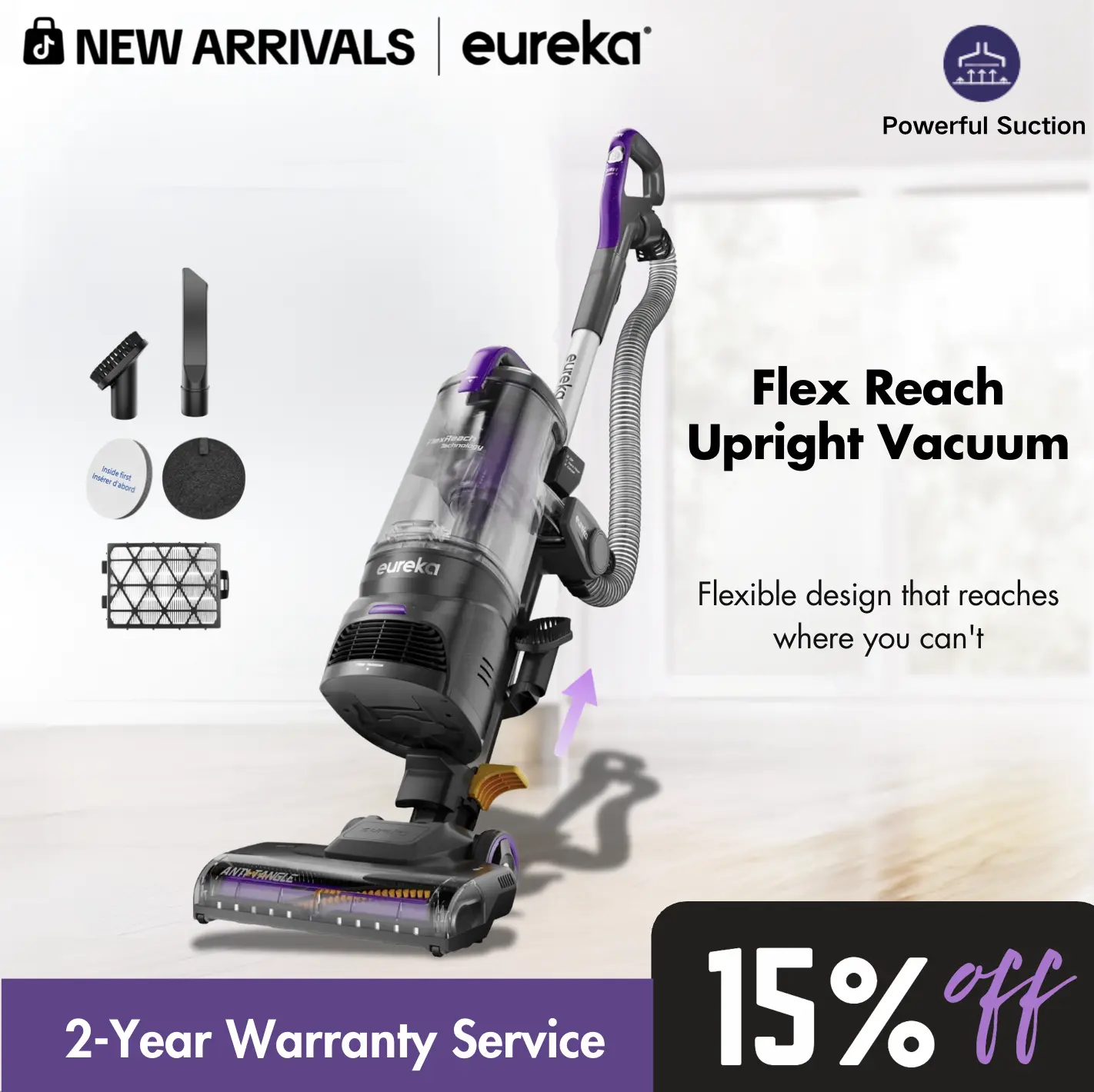 Eureka FlexReach NEU651PL Upright Vacuum Cleaner with Lift-Up Pod & Anti-Tangle Brushroll for Carpet & Hard Floors, Purple, 960W Motor, Deep Cleaning, Jumpstart Sale, Powerful Suction, Flexible Design, DealsForYouDays