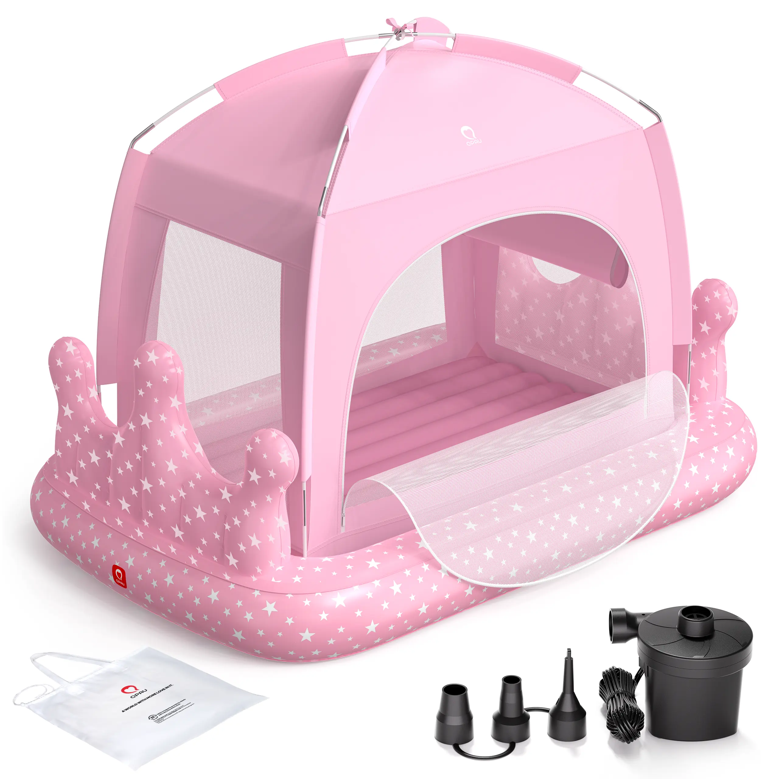 QPAU Princess Inflatable Toddler Bed with Tent, Blow Up Toddler Travel Bed with Sides, Portable Kids Air Mattress as Birthday Gifts for Girls, Ideal for Home, Grandma’s, Camping & Sleepovers – Includes Electric Pump homeessentials, back to school
