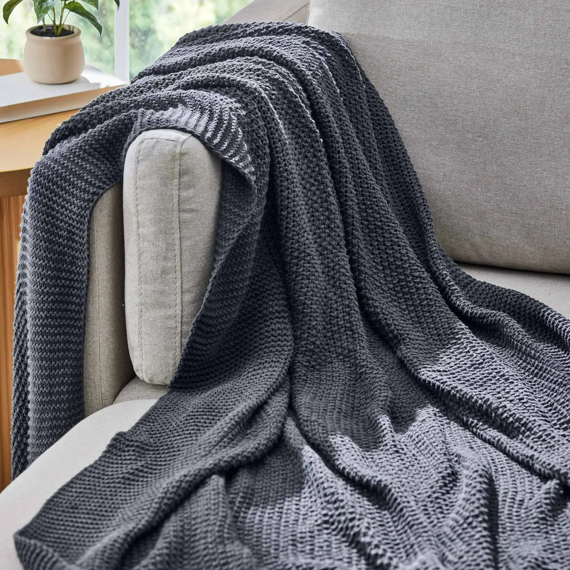 Better Homes & Gardens Papyrus Chunky Knit Throw Blanket 50" x 60", Cotton Blend Soft Decorative Couch Blanket, Cozy Reversible Knit Throw for Sofa, Bed & Living Room