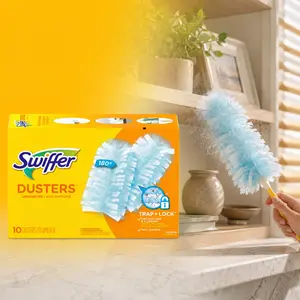Swiffer Duster 10-Count Poly Fiber Refill,trap + lock dust and allergens,coated fibers,tight-space duster refill,short handle compatible,extendable handle compatible,electronics dusting,furniture dusting,blinds,ceiling fans,car interior,home office,shelf
