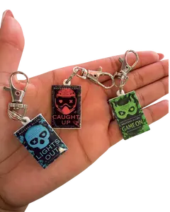 Mini Book Acrylic Charms Keychain Set - Romantic Theme, Lights Out/Caught Up/Game On by Navessa Allen, Lightweight, Minimalist Design, Stylish, Bookish Things, Bag Charm, Book Accessory, Parking Key Accessory with Image Protection