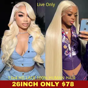 [Live Only] Suntuhair 100% Human Hair Wig 613 Lace Front Wig Human Hair Blonde 13X4 HD Transparent Lace Front Wigs Human Hair 180% Density Blonde 613 HD Straight Lace Frontal Wig Pre Plucked