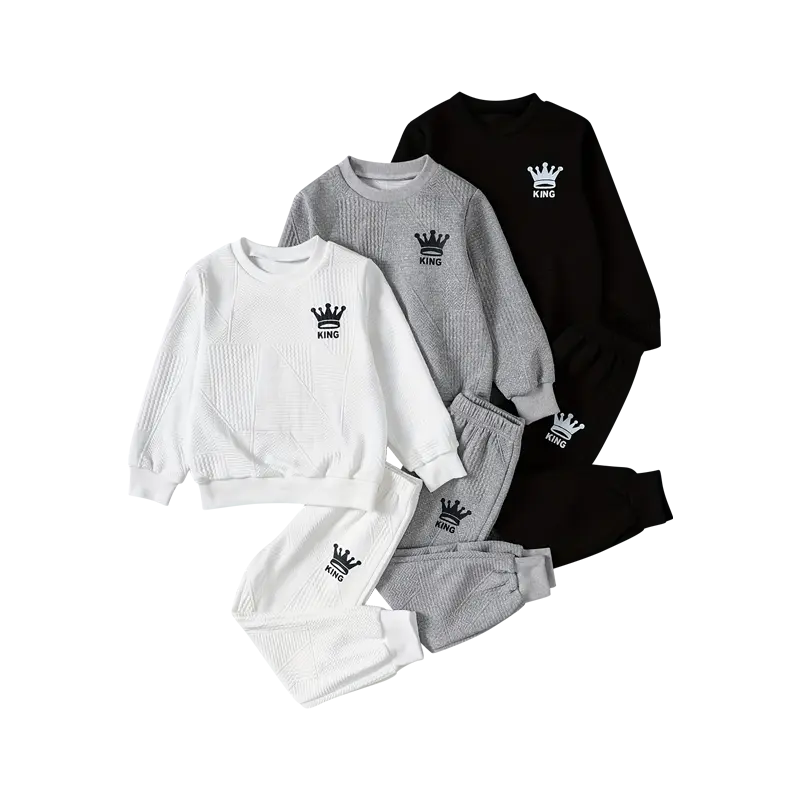 6-piece boy spring, autumn and winter trend leisure sports suit boy letter printed long sleeve pullover sweater jogging pants suit is suitable for 3-14 years old. Clothes Kids Go Out Sets Round Neck Set Casual Set