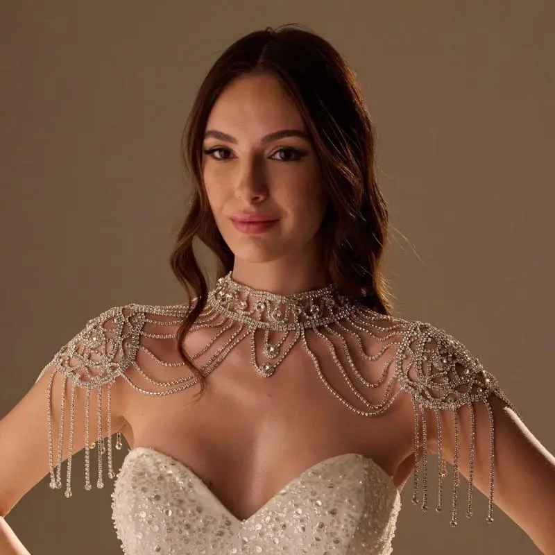 Women's Adjustable Fringe Rhinestone Shoulder Body Chain - Elegant Female Costume Jewelry for Party, Wedding, Evening Events, Glamorous, Luxury, Alloy, Body Jewelry Set, Secure Clasp, Shoulder Drape, Chic Shoulder Drape Style