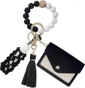 Silicone Key Ring Bracelets Wristlet Keychain Wallet with Net Chapstick Holder for Women