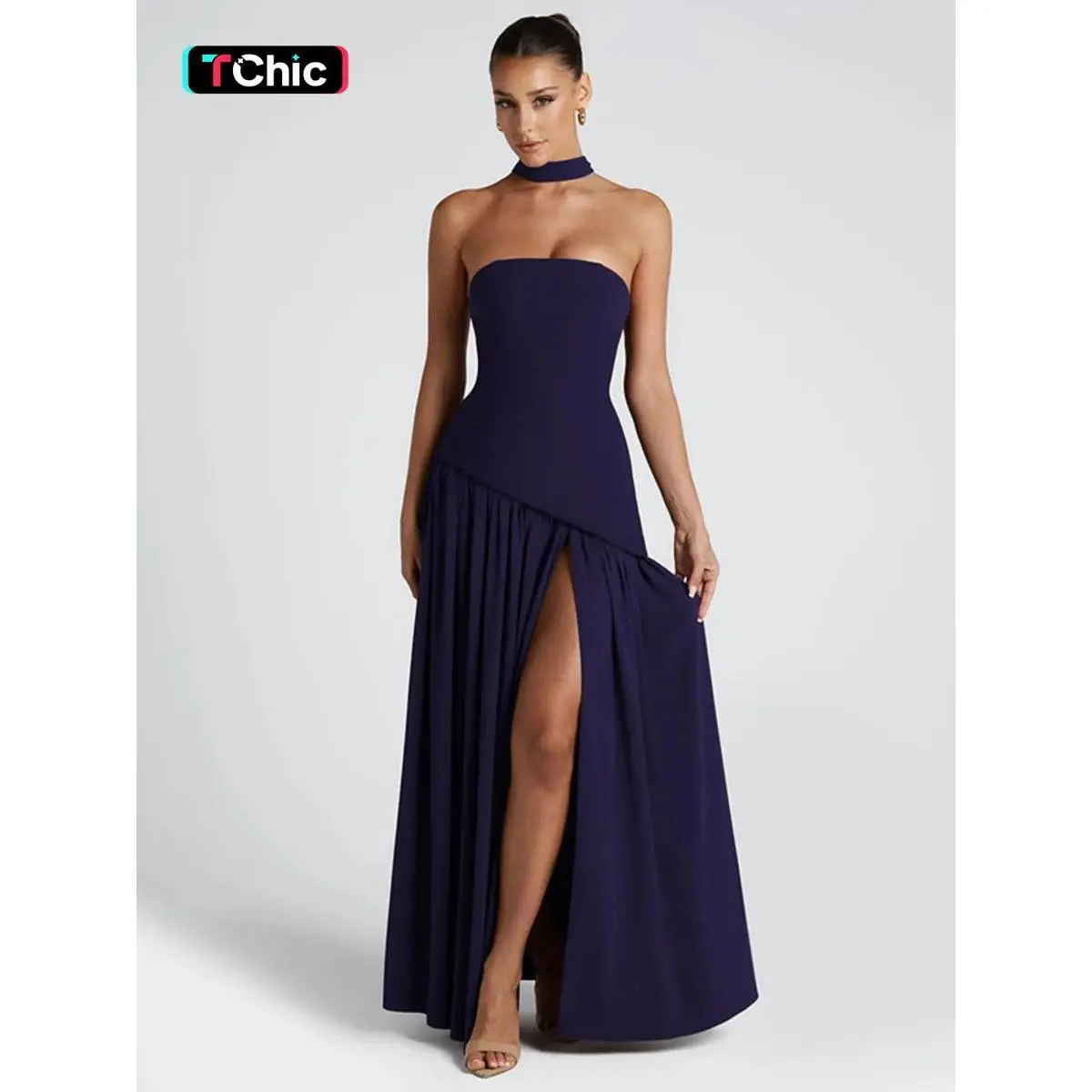 Women's Plain Split Thigh Tube Dress with Scarf, Elegant Strapless Dress  for Party Club Beach Vacation, Ladies Clothes for All Seasons - TikTok Shop