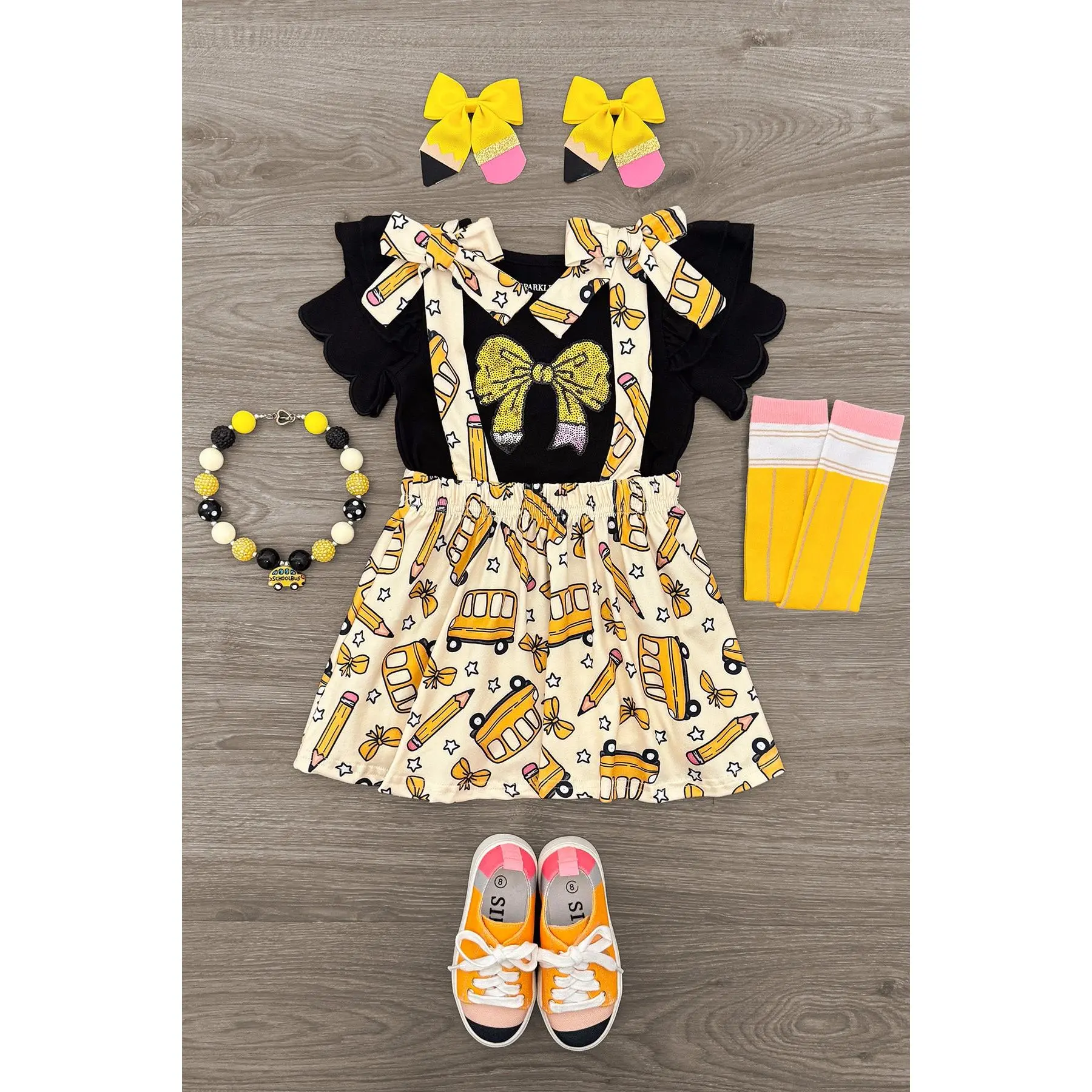 Pencil Bow Suspender Skirt Set