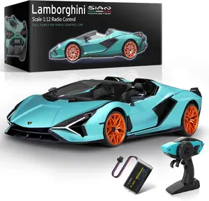 MIEBELY 1:12 Scale Lamborghini Sián Roadster True Replica RC Stunt Car - 7.4V 900mAh 12Km/h LED Off-Road RC Truck, Wireless Controller Cars, Detachable Remote, Functional Lights, Included Cells, Adult Birthday Gift (Blue)