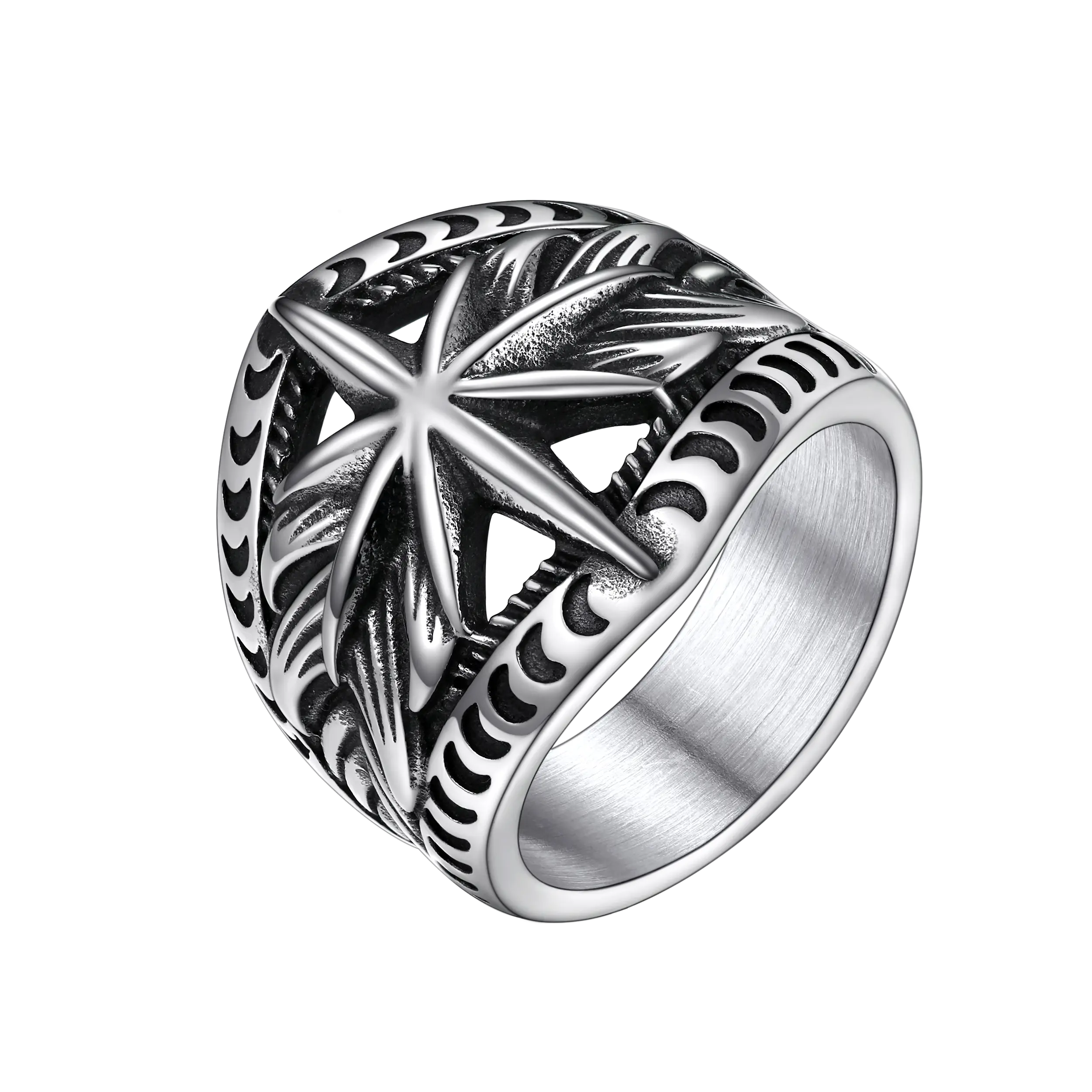 PROSTEEL Stainless steel rice word sun glow ring gift women men