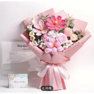 Hand Knitted Crochet Rose Bouquet - Faux Decorative Flowers for Weddings Birthdays & Mother's Day with Gift Bag & Card