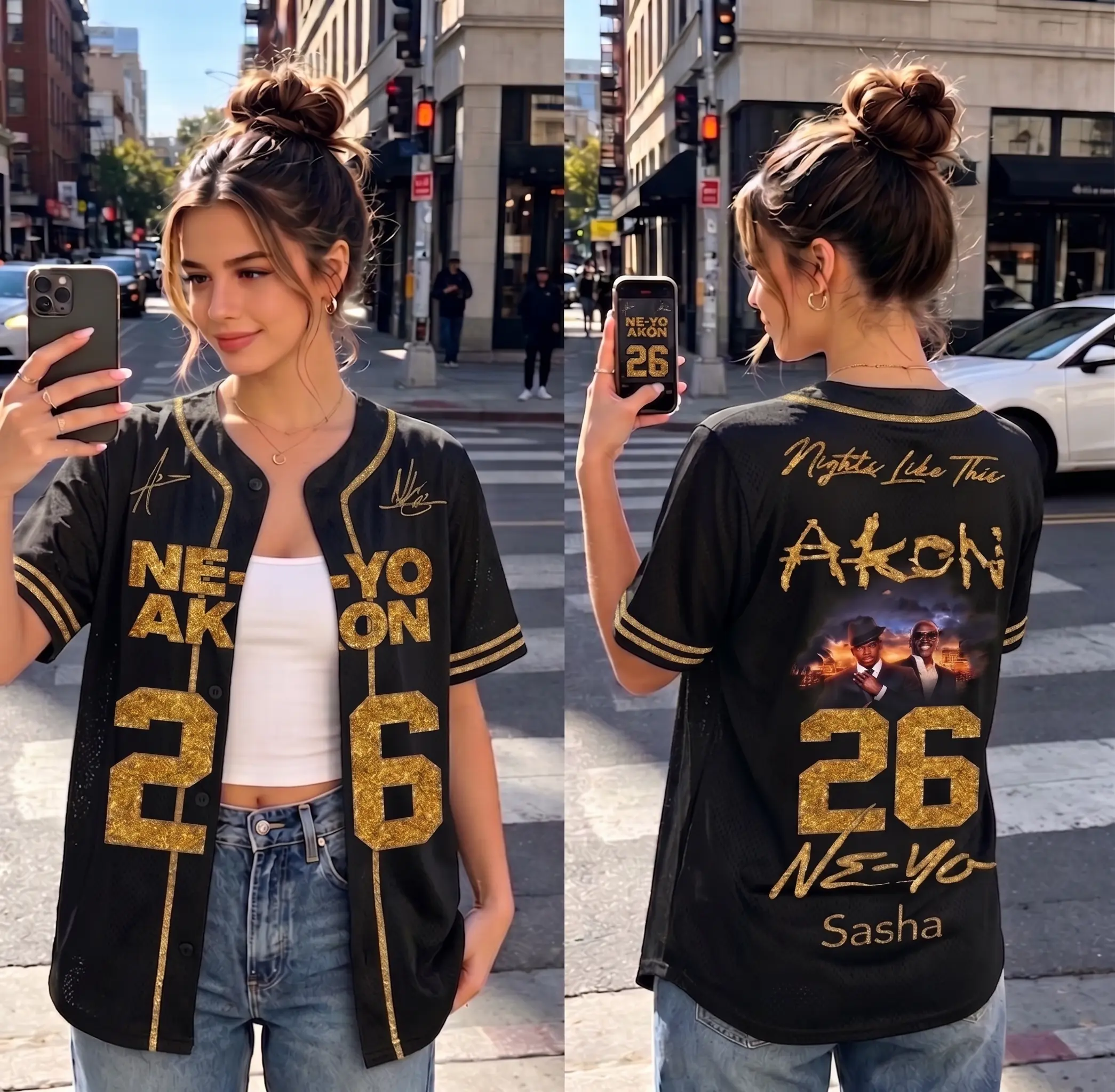 N&A 26 Black Gold Baseball Jersey, Unisex R&B Music Fan Button Down Shirt, For Fans