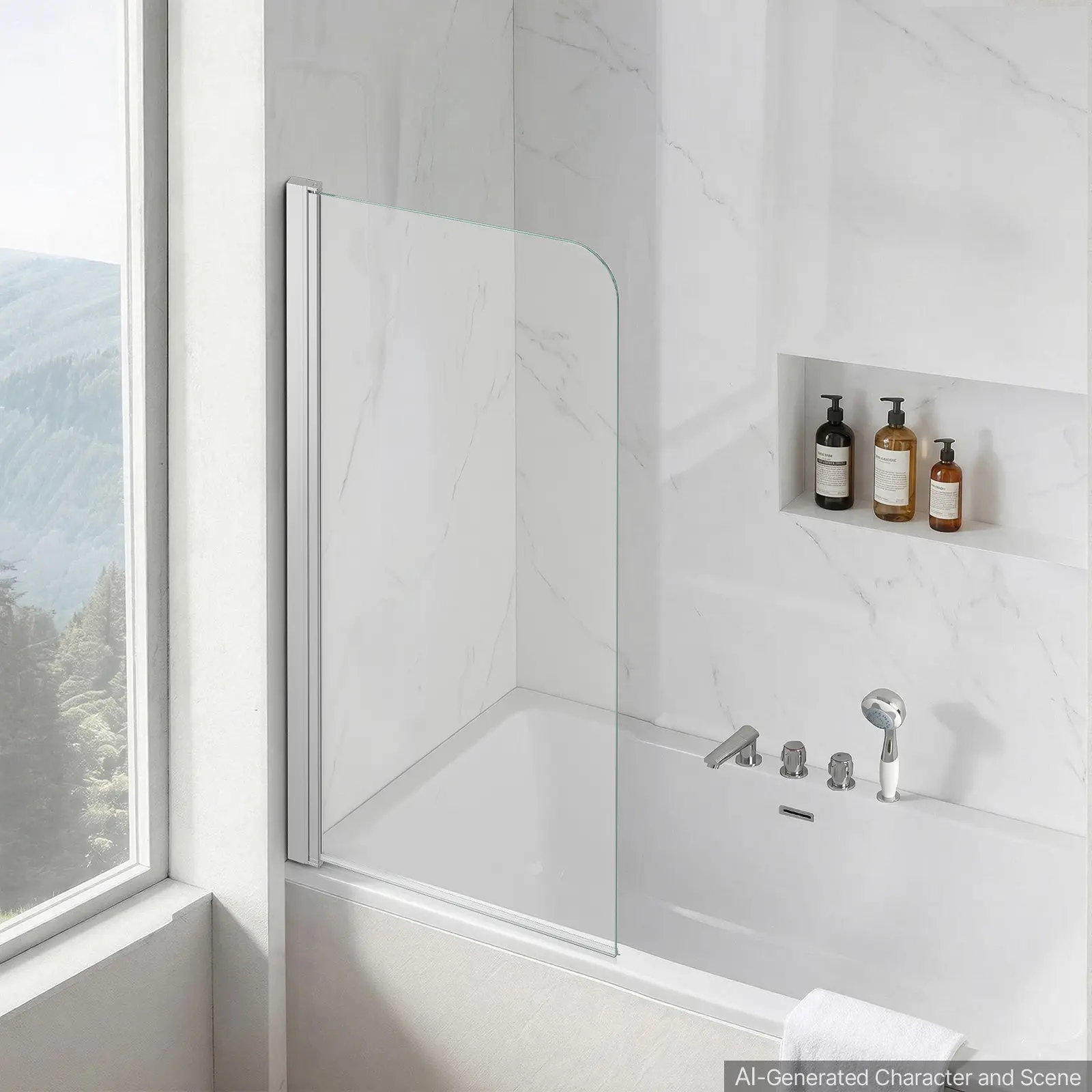 【SummerFinds】VEVOR Bathtub Shower Door 27.5" W x 55" H Frameless Pivot Tub Door, 1/4" Clear Tempered Glass, Easy-Clean Nano Coating, 180° Folding, Adjustable Sealing Strip, for Home Bathroom Tub, Silver