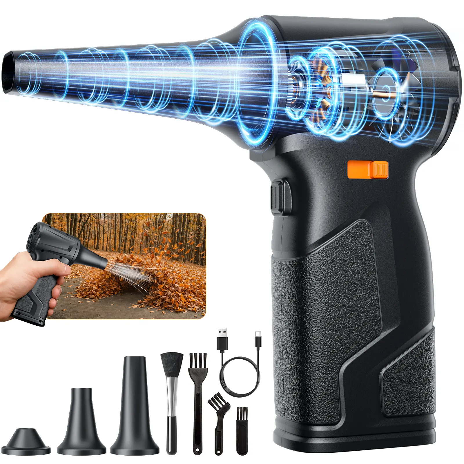SHEKAR F10/F12 Electric Air Duster Rechargeable Brushless Motor Stepless Adjustable Gears Cordless Leaf Blower Rechargeable for Computer, Keyboard, Outdoor, House and Car #Summervibes