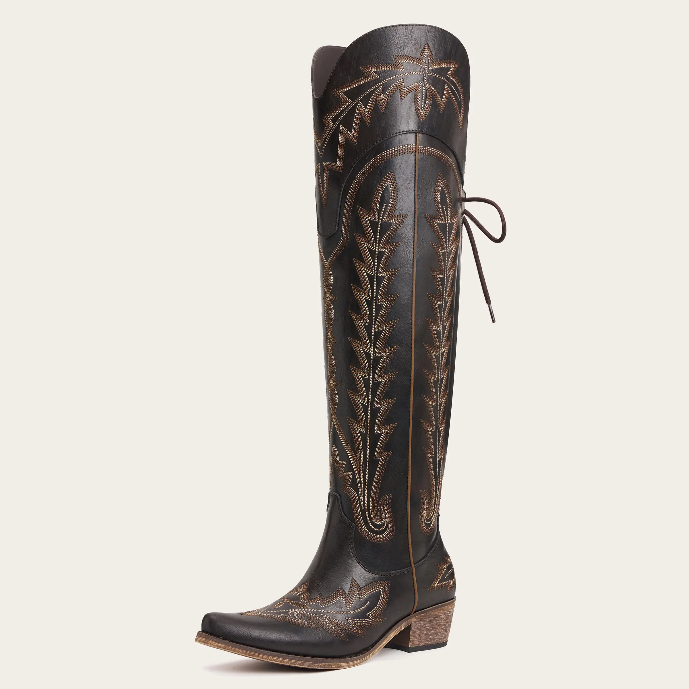 Embroidered Cowgirl Boots Over the Knee Chunky Heels Western Fashion Thigh High for Women Stylish Durable Construction