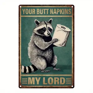Whimsical Raccoon Bathroom Decor Metal Sign - Funny Toilet Paper Design, Durable Aluminum Construction, Easy To Mount, Humorous Bathroom Accessory - Unique Gift Idea For Home Decor Enthusiasts  Hanging Wall can be customized with your own design