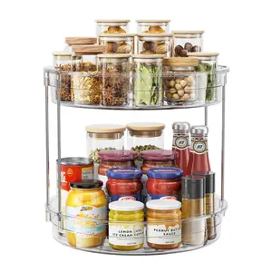 2 Tier Lazy Susan Turntable Organizer 9.25'' Rotating Spice Rack Space Saving Organization for Cabinet, Kitchen, Pantry, Countertop, Bathroom, Vanity, Medicine Cabinet Organizer, Clear