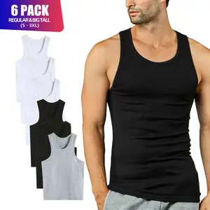6 Pack Men's A-Shirts 100% Cotton Lightweight Ribbed Underwear Tank Top Solid Casual Menswear S-3XL Regular Big & Tall Workout Breathable Sleeveless Plain Classic